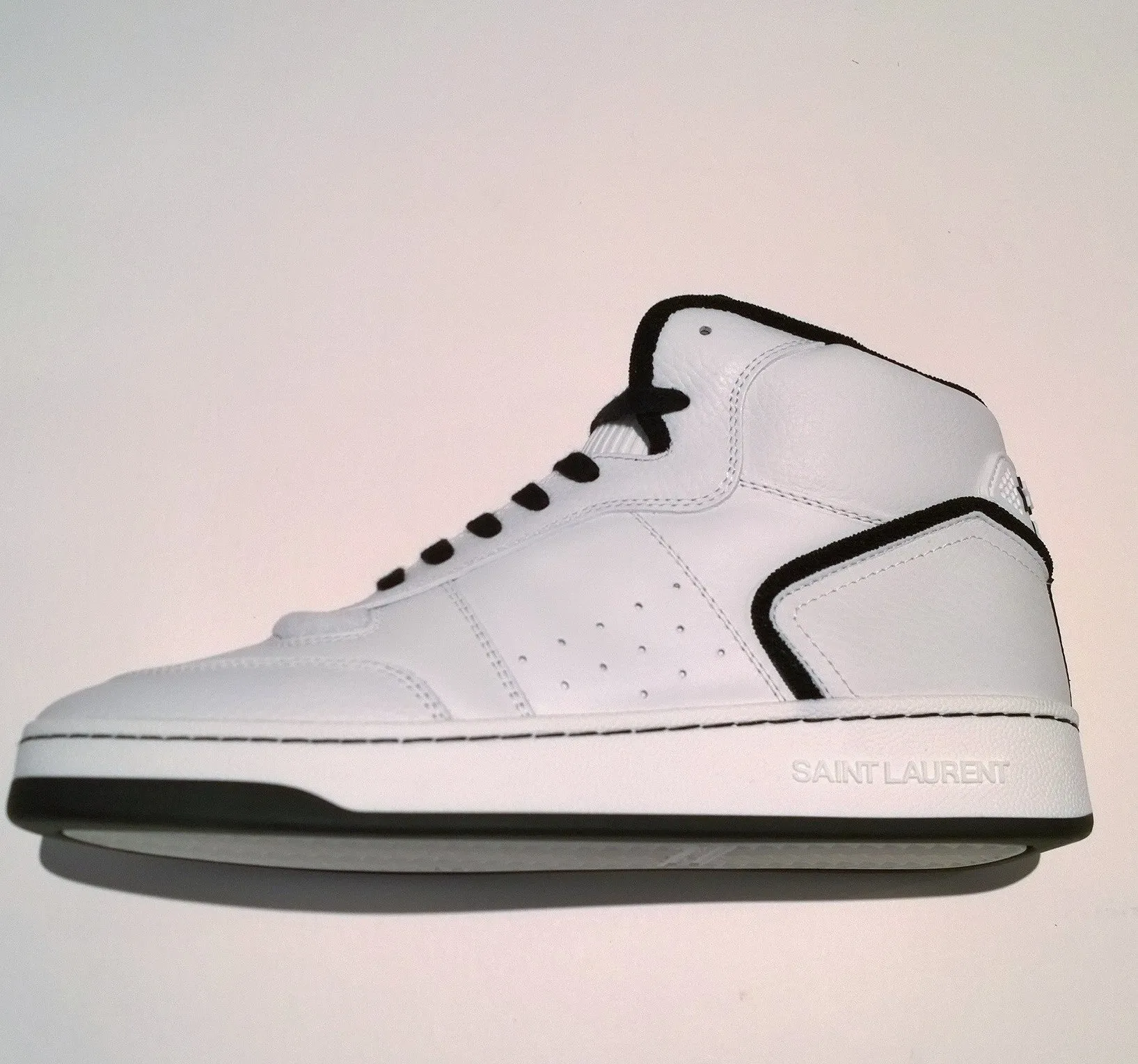 Saint Laurent SL/80 Mid-Top White Leather Sneakers with Black Detail