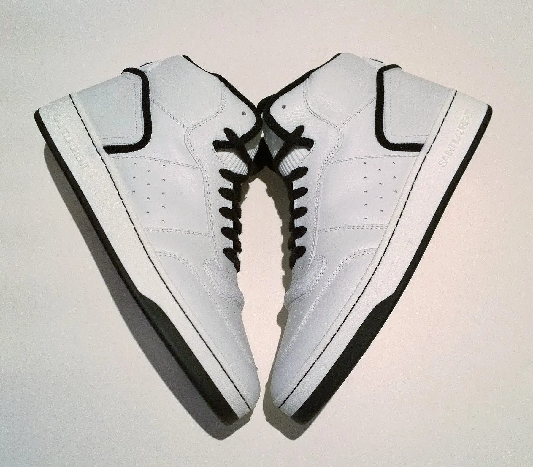 Saint Laurent SL/80 Mid-Top White Leather Sneakers with Black Detail