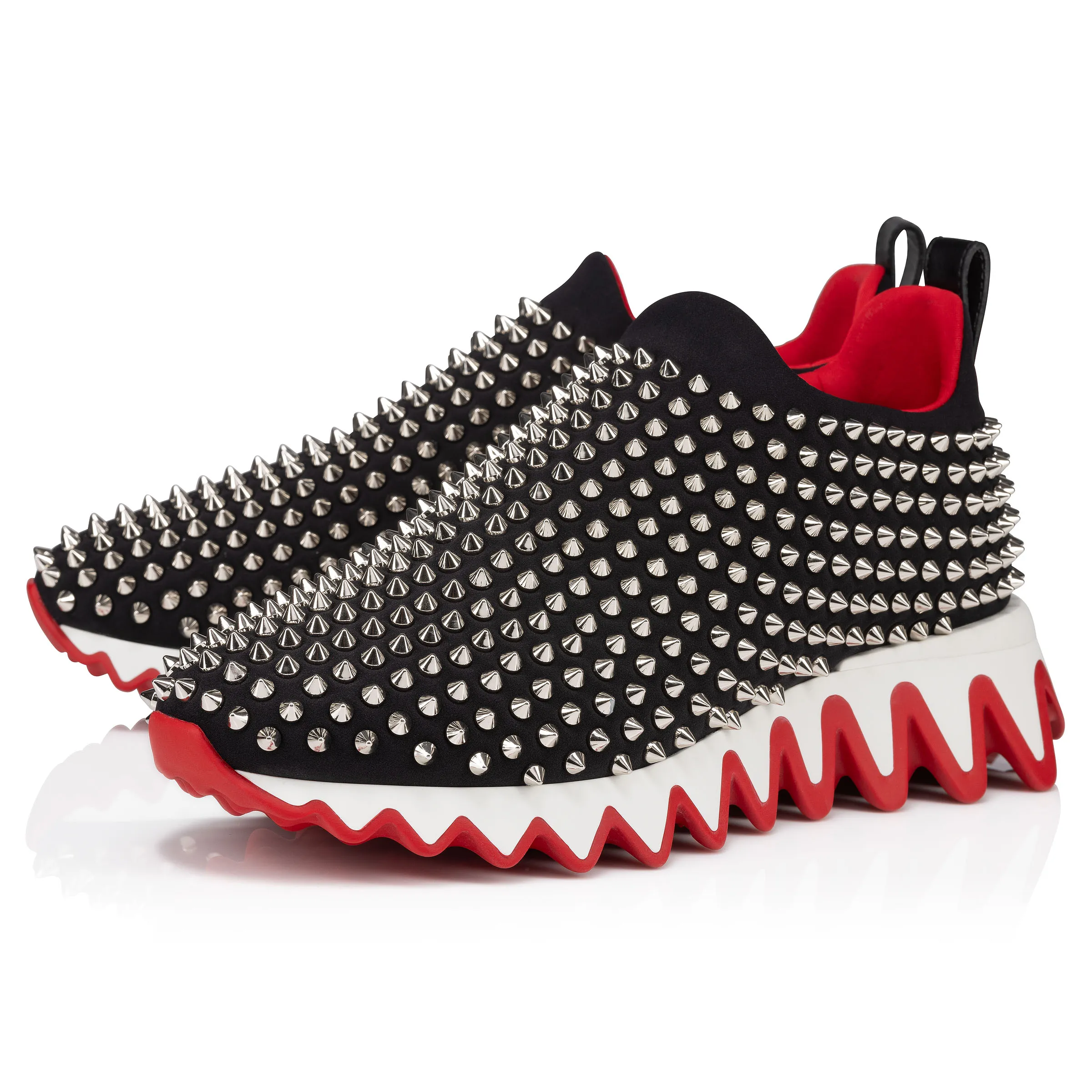 Shark Sock Spikes Running Sneakers - Neoprene and calf leather - Black - Women