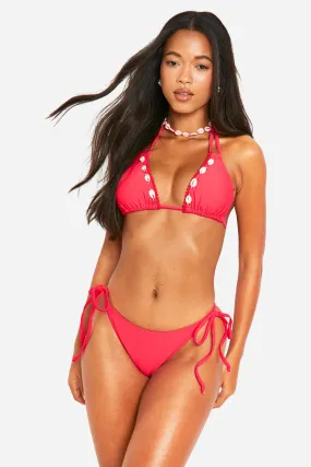 Shell Trim Ruched Triangle Bikini Set