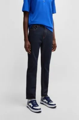 Slim-fit jeans in dark-blue stretch denim