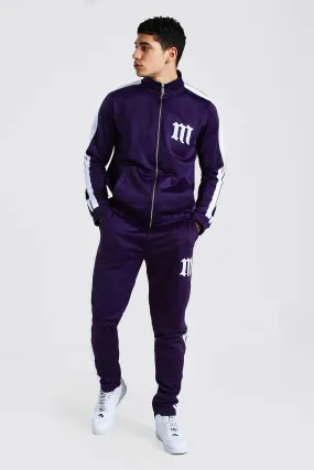 Slim Fit M Tricot Tape Funnel Tracksuit | boohooMAN UK