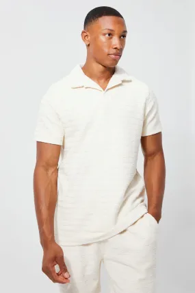 Slim Fit Textured Jacquard Revere Polo