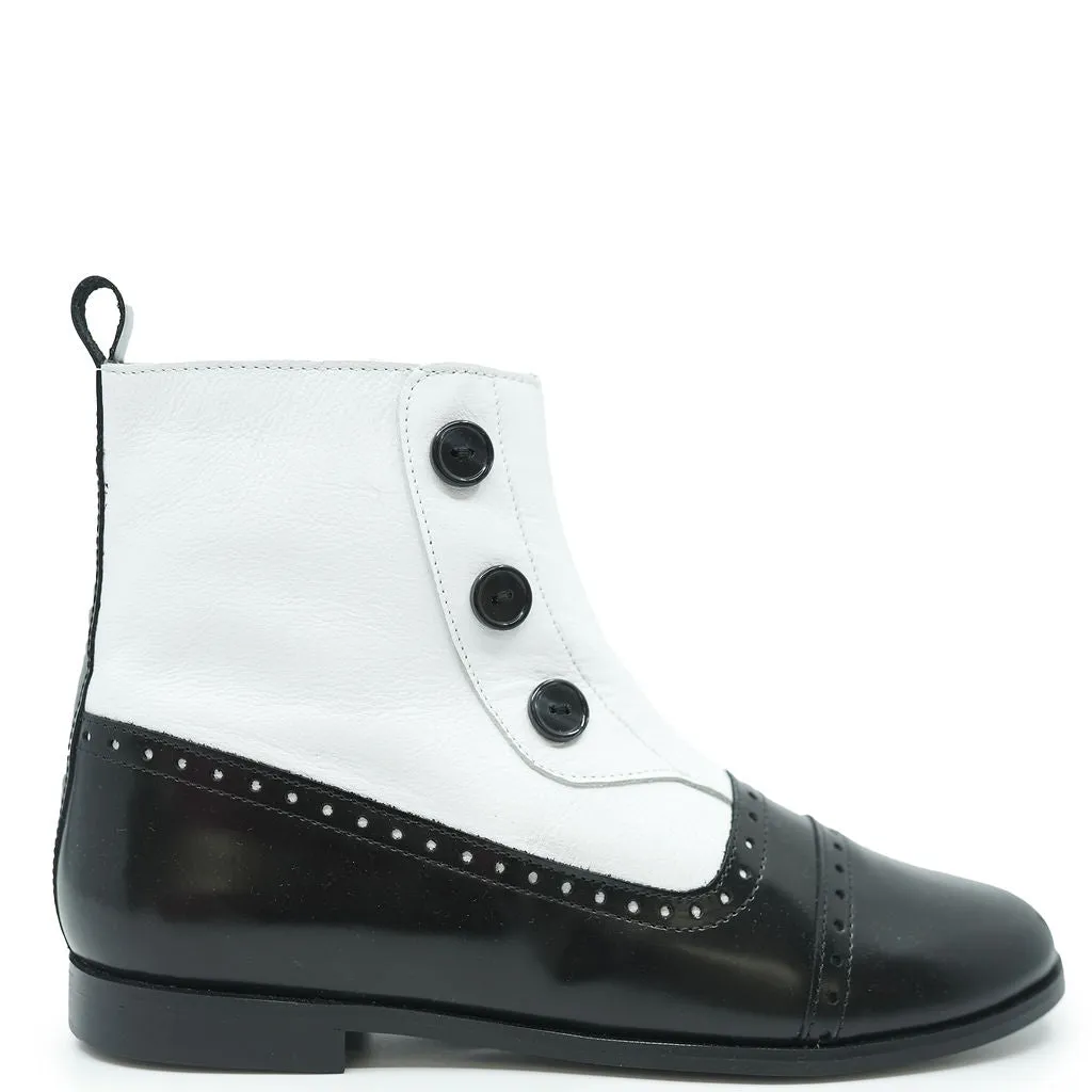 Spain+Co Black and White Button Detail Boot