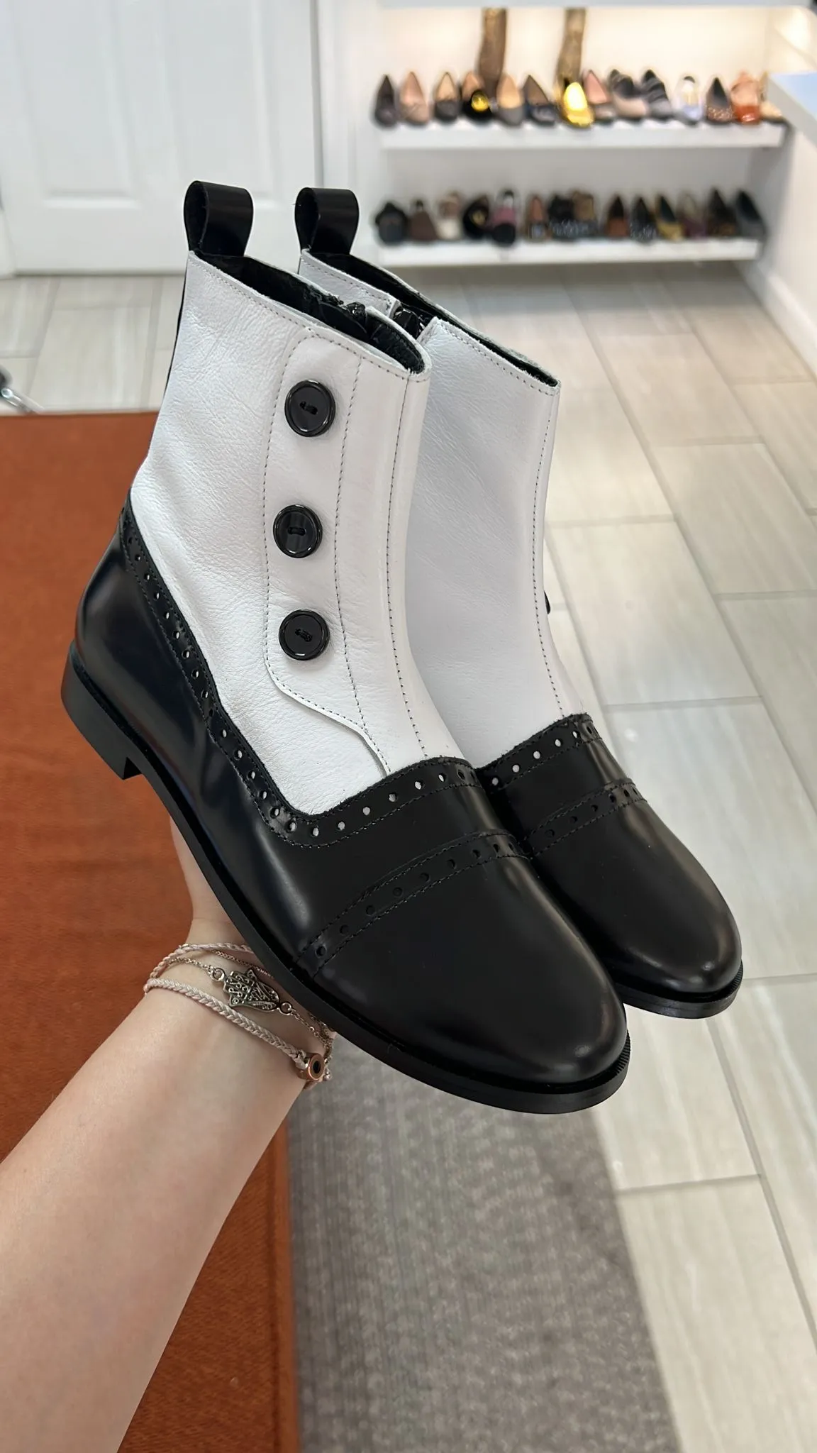 Spain+Co Black and White Button Detail Boot