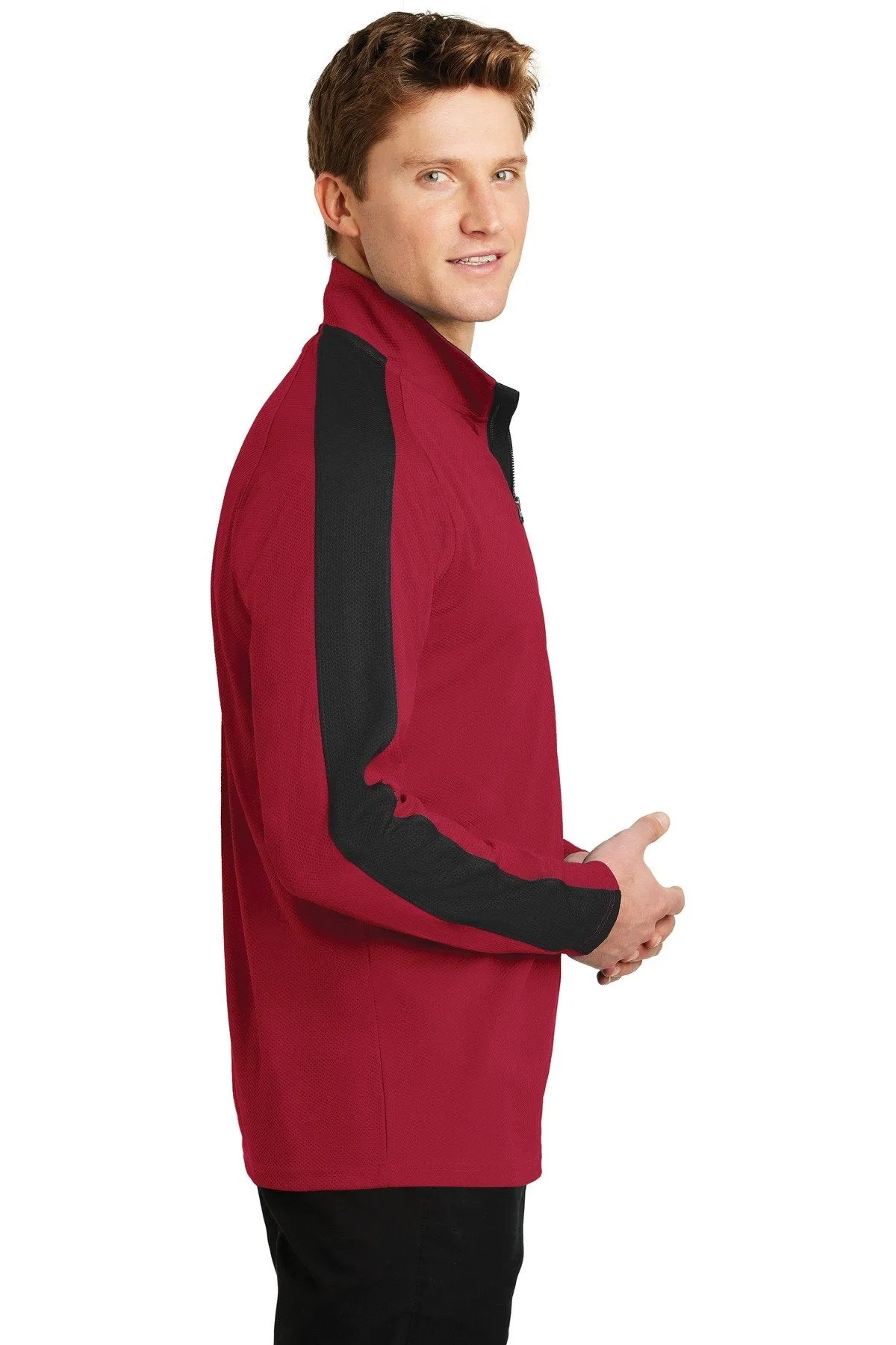 Sport-Tek Sport-Wick Textured Colorblock 1/4-Zip Pullover ST861 Deep Red/ Black