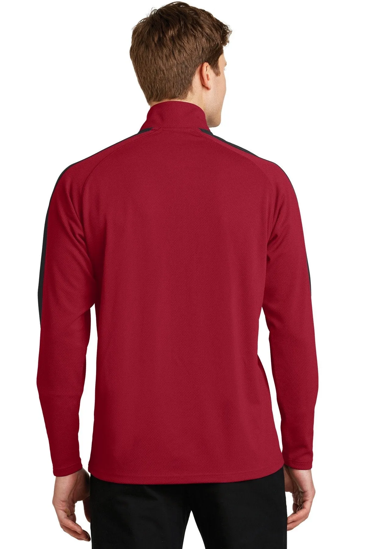 Sport-Tek Sport-Wick Textured Colorblock 1/4-Zip Pullover ST861 Deep Red/ Black