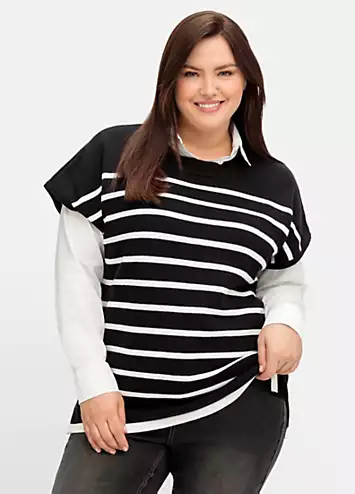 Striped Short Sleeve Vest Jumper by Sheego | Look Again