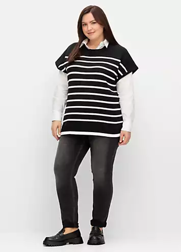 Striped Short Sleeve Vest Jumper by Sheego | Look Again