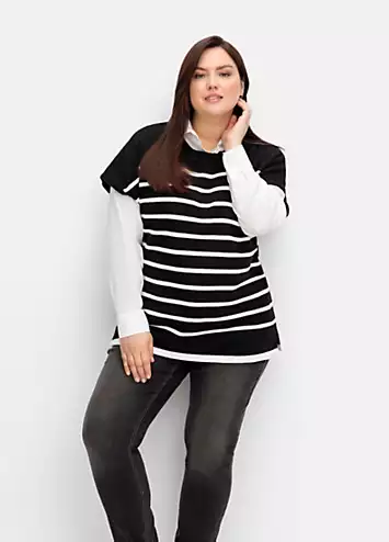 Striped Short Sleeve Vest Jumper by Sheego | Look Again