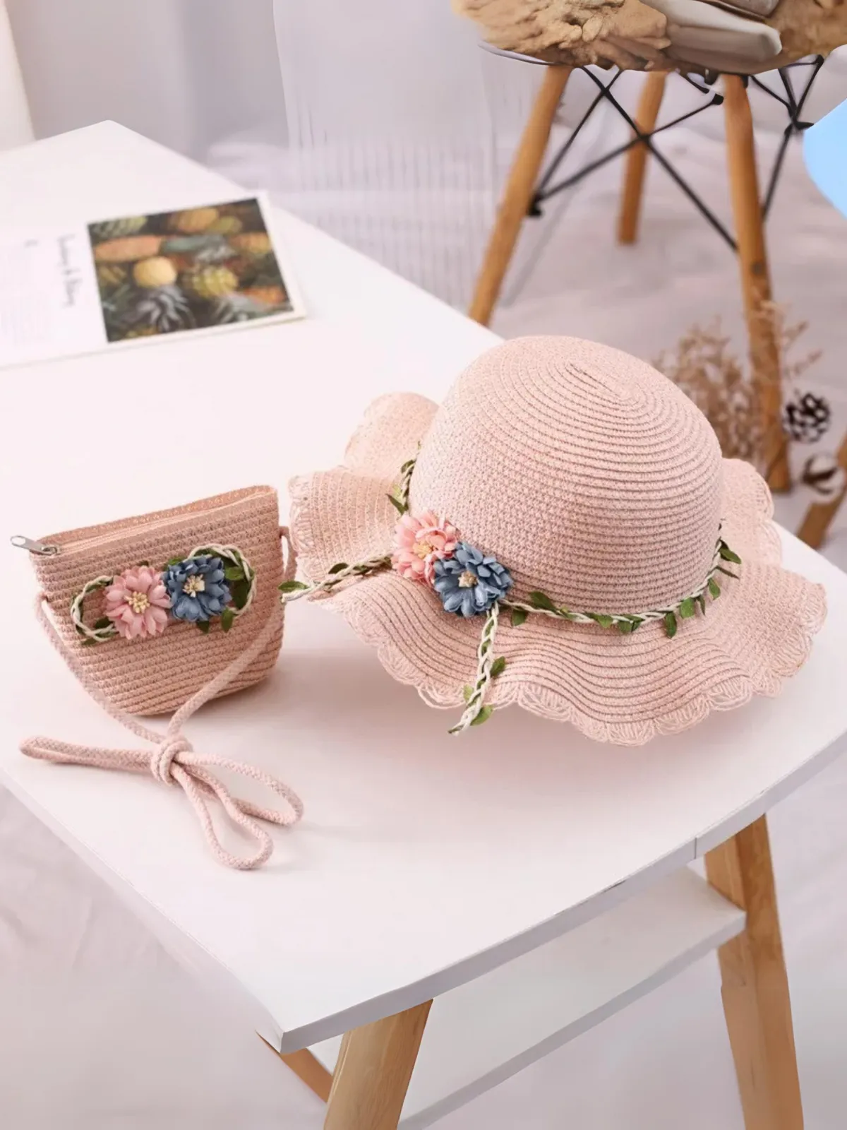 Summer's Here Floral Straw Hat Set