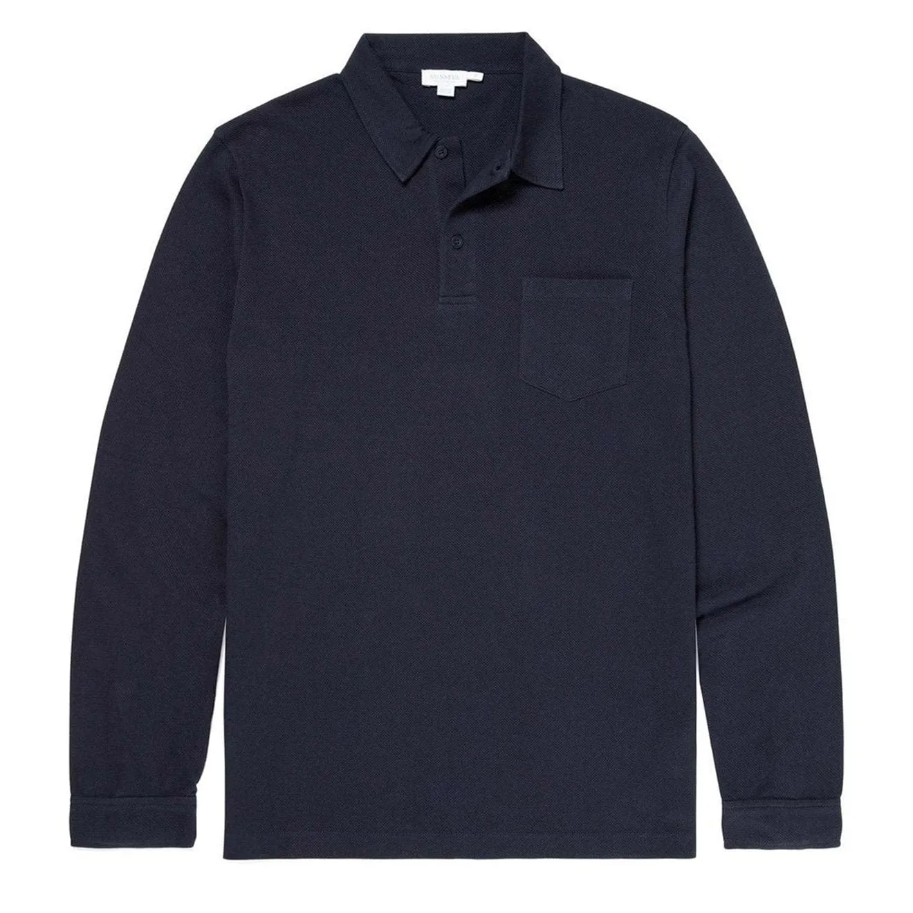 Sunspel Long Sleeved Riviera Polo Navy