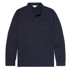 Sunspel Long Sleeved Riviera Polo Navy