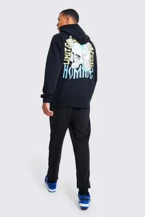 Tall Floral Skull Graphic Hooded Tracksuit | boohooMAN UK