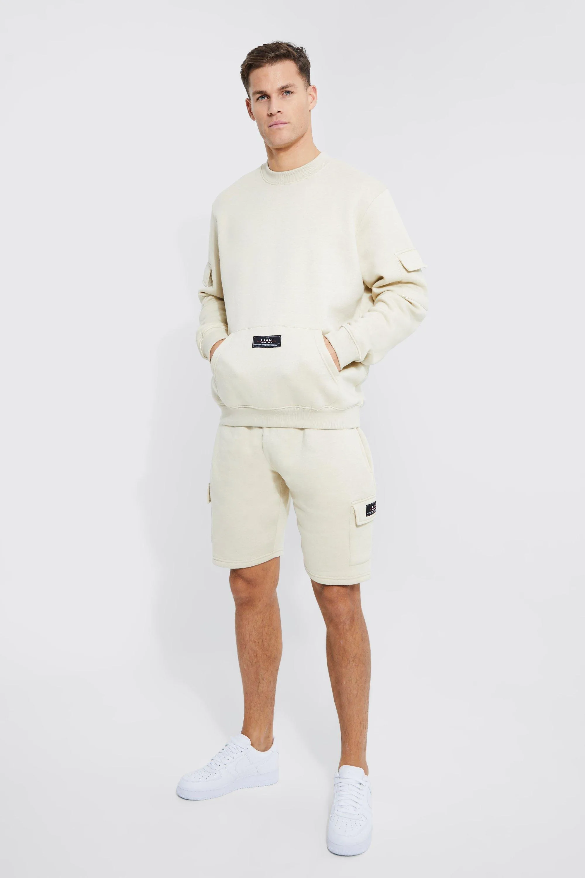 Tall Man Cargo Short Sweatshirt Tracksuit | boohooMAN UK