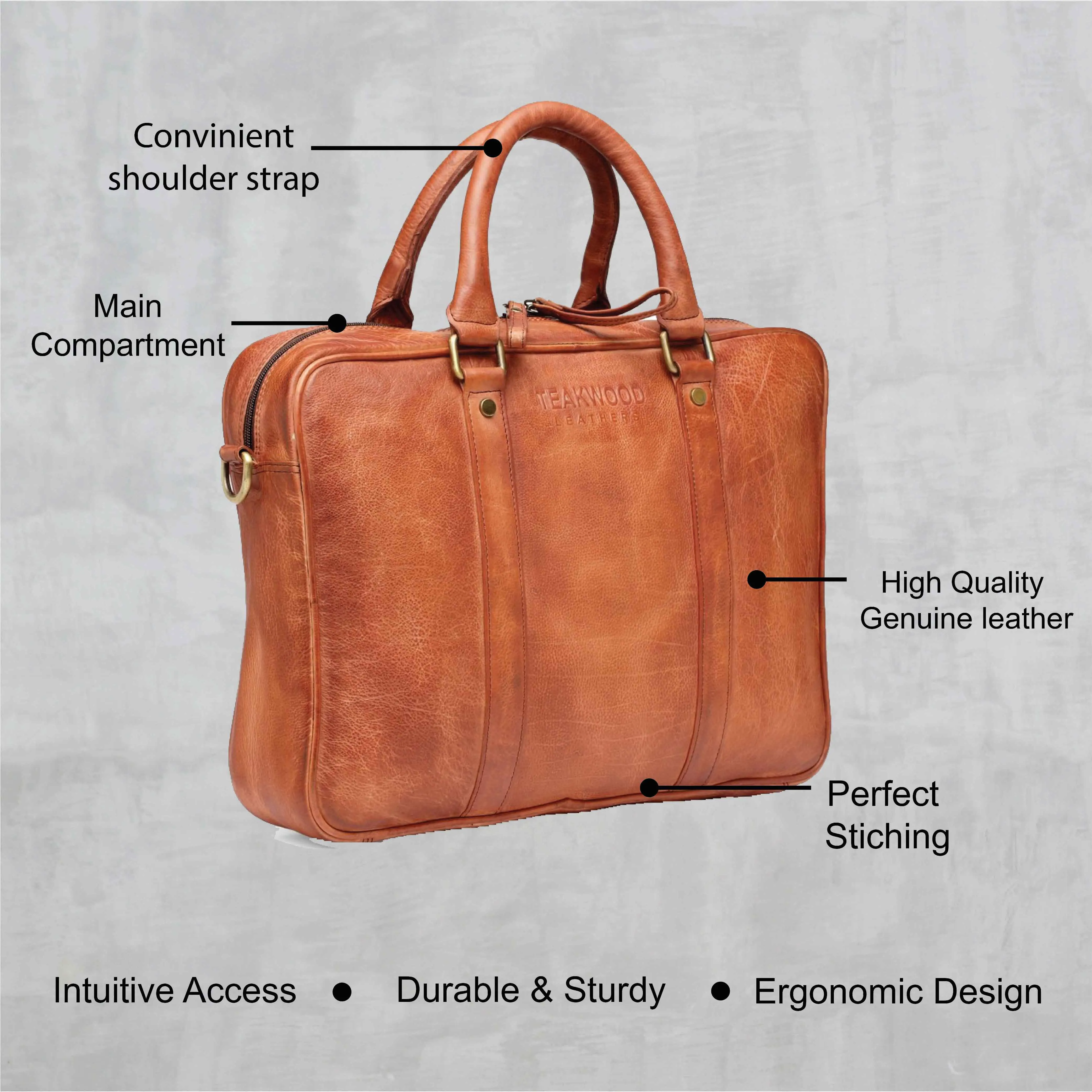 Teakwood Leather Unisex Laptop Bag - Tan