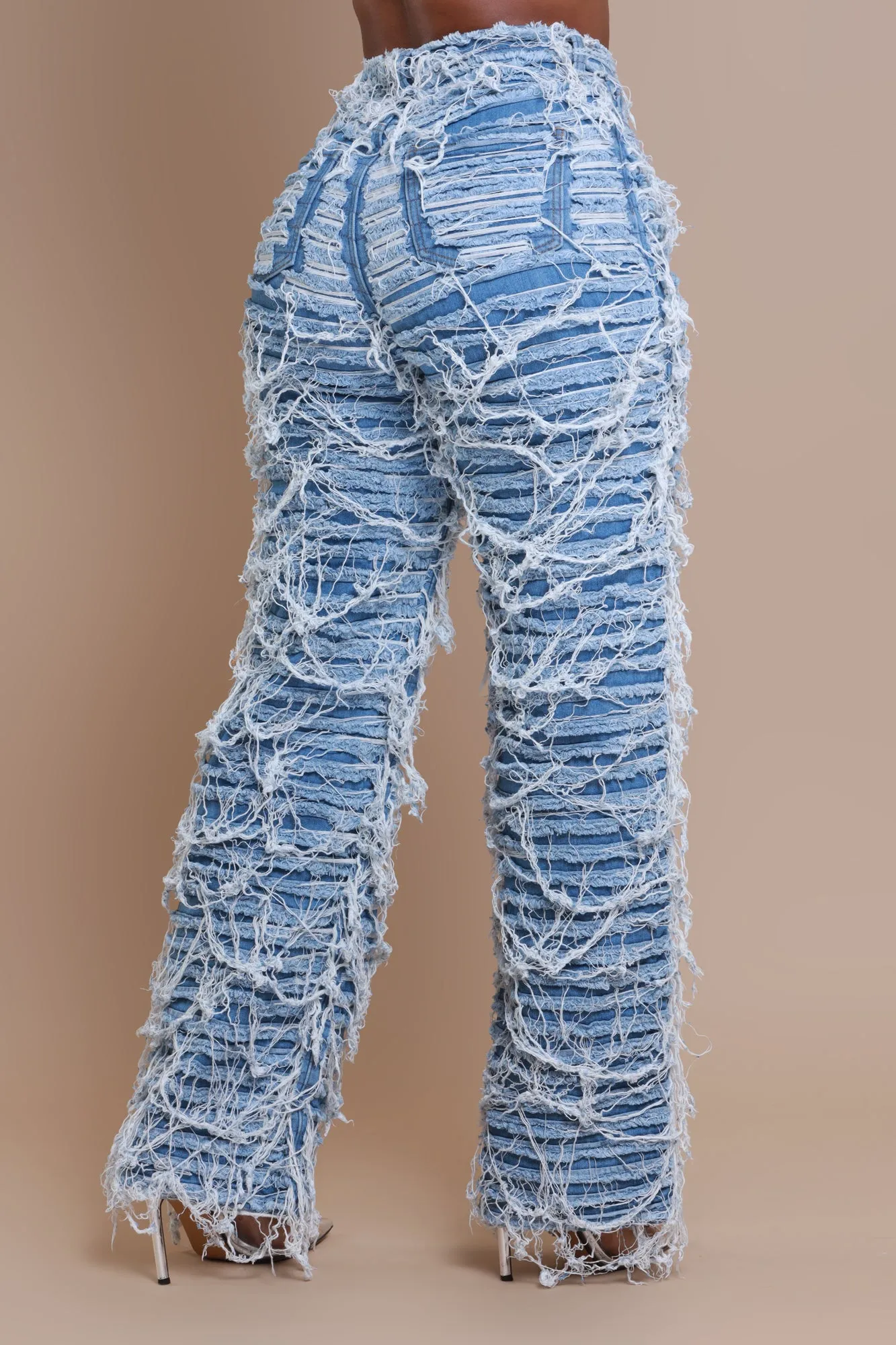 Tear It Up Ultra Distressed Wide Leg Jeans - Medium Wash