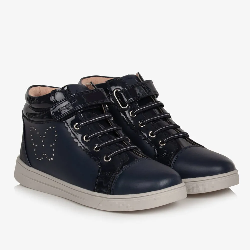 Teen Girls Blue Leather High-Top Trainers