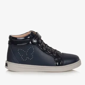 Teen Girls Blue Leather High-Top Trainers