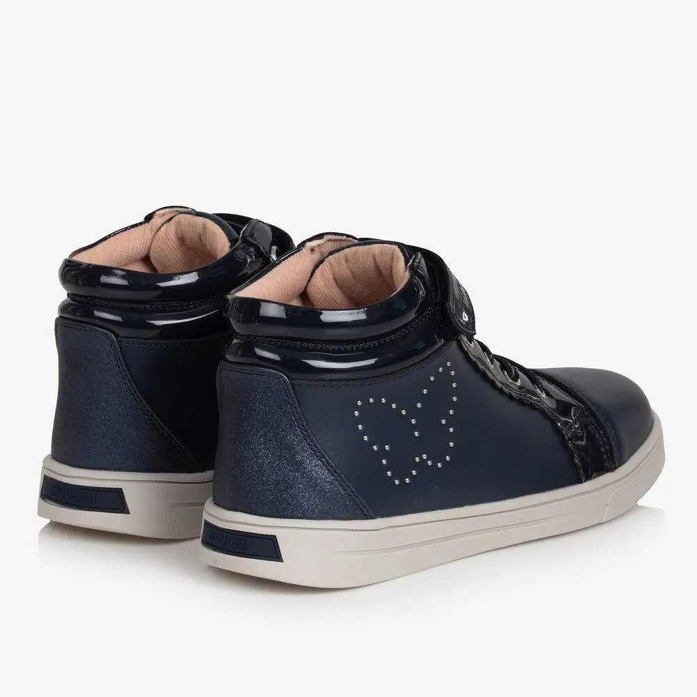 Teen Girls Blue Leather High-Top Trainers