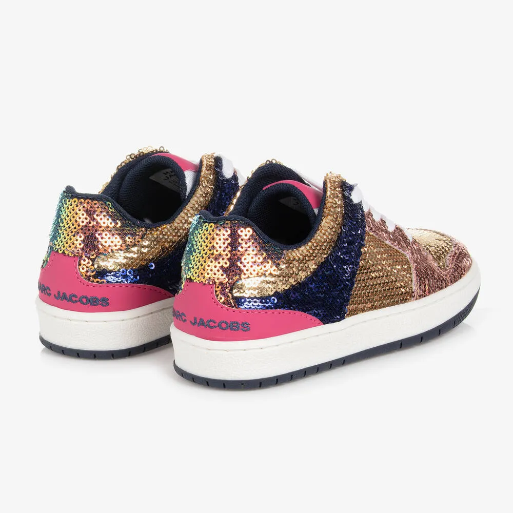 Teen Girls Gold Sequin Lace-Up Trainers