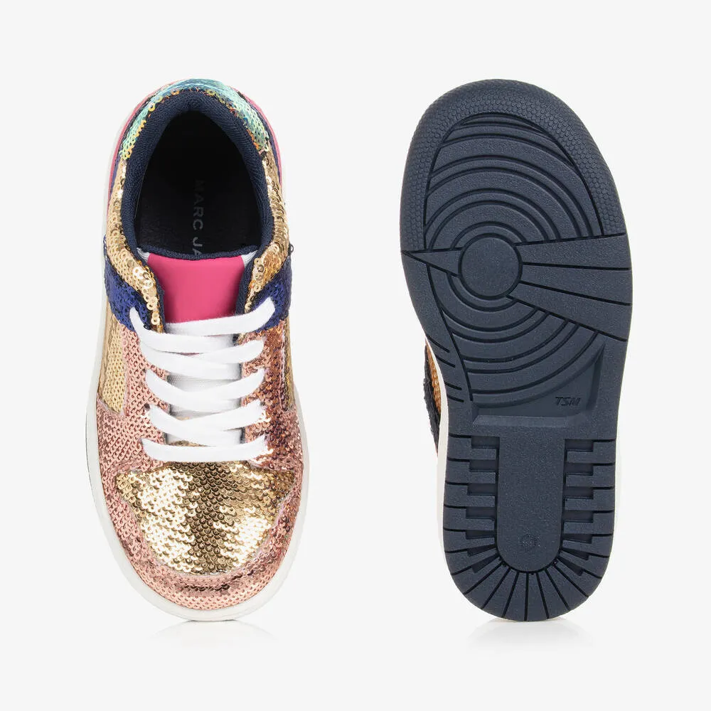 Teen Girls Gold Sequin Lace-Up Trainers