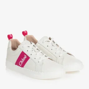 Teen Girls White Lace-Up Leather Trainers