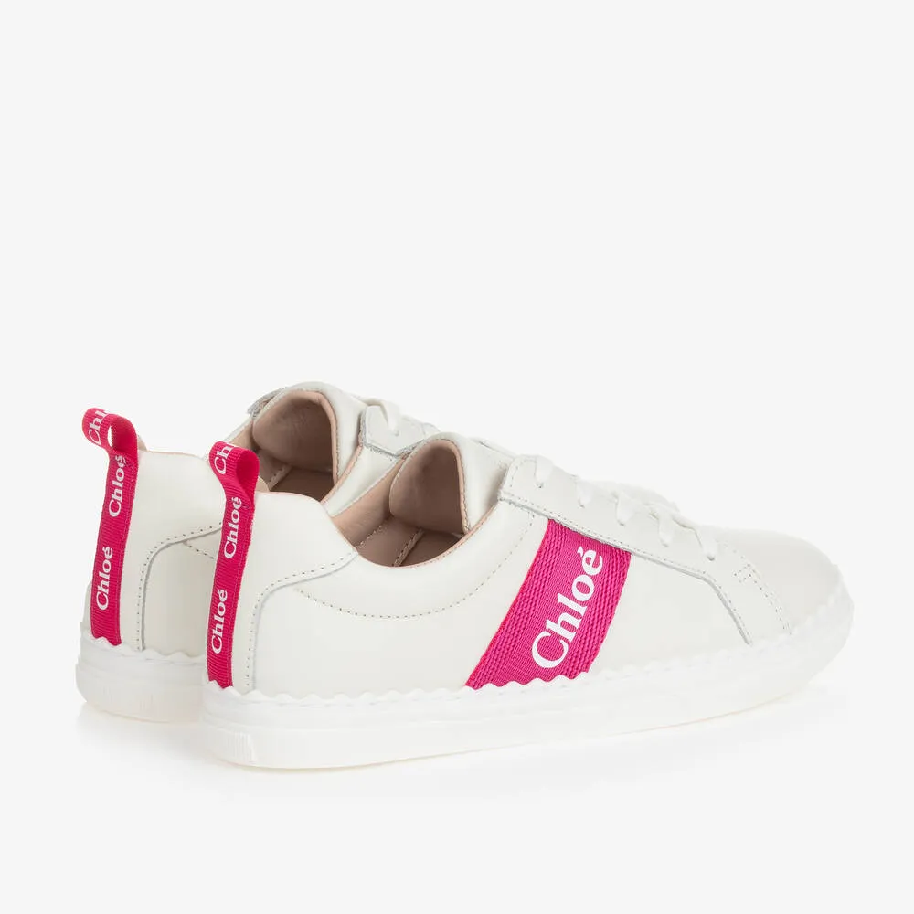 Teen Girls White Lace-Up Leather Trainers