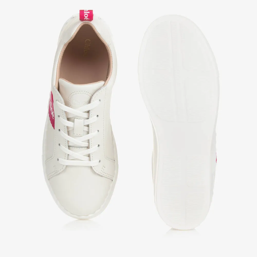 Teen Girls White Lace-Up Leather Trainers