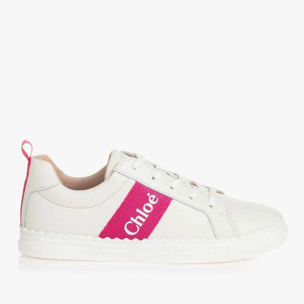 Teen Girls White Lace-Up Leather Trainers