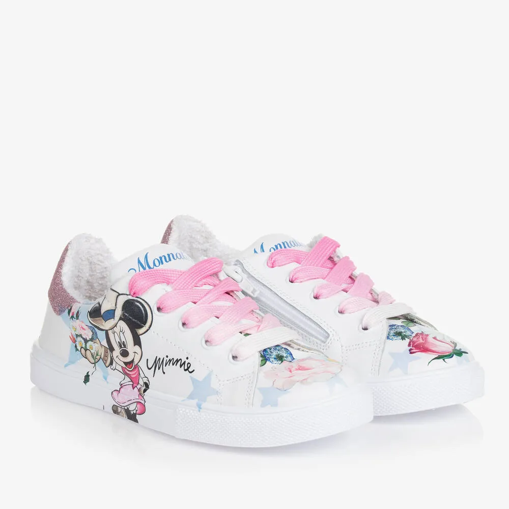 Teen Girls White Leather Disney Trainers