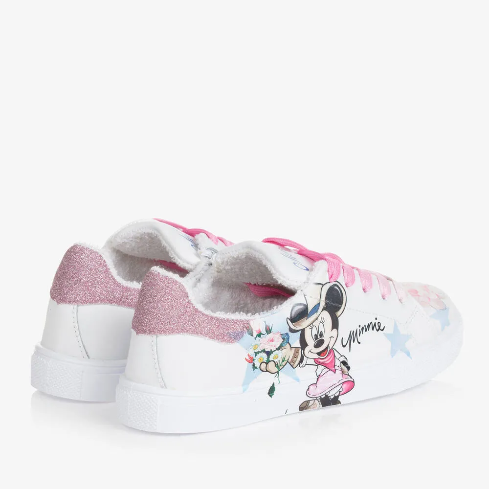 Teen Girls White Leather Disney Trainers