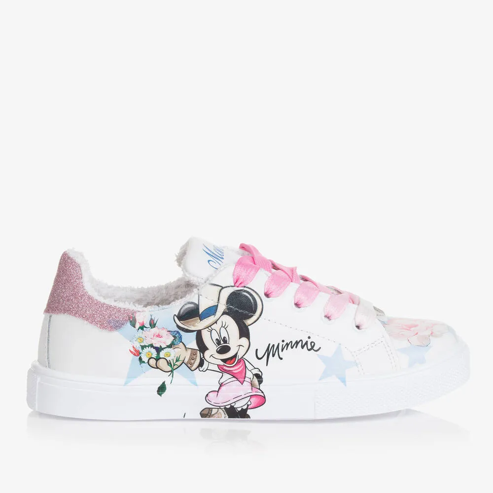 Teen Girls White Leather Disney Trainers