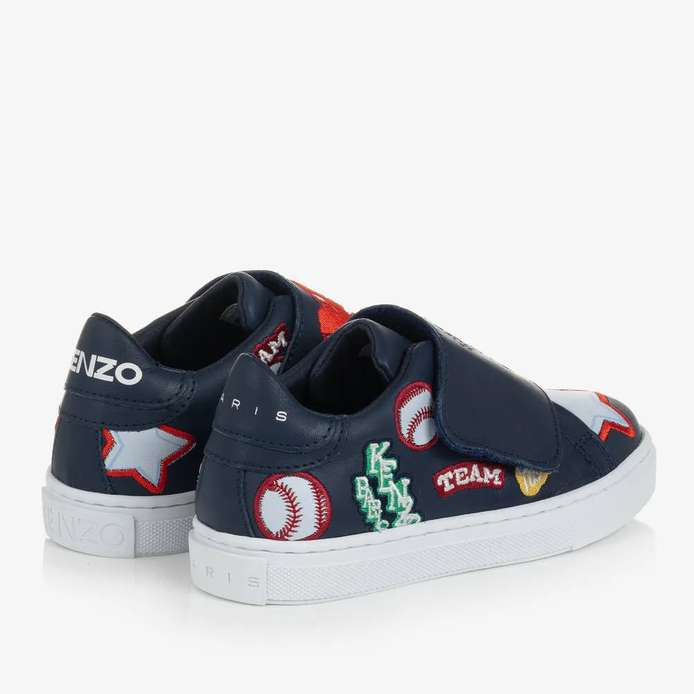 Teen Navy Blue Leather Velcro Trainers