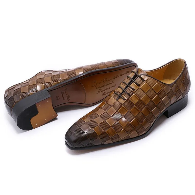 The Quadrato - Luxury  Leather Dress Shoes (Checkered Squares Pattern)