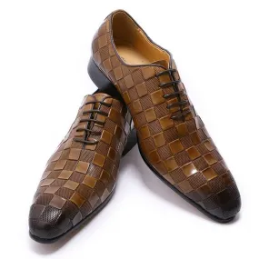 The Quadrato - Luxury  Leather Dress Shoes (Checkered Squares Pattern)