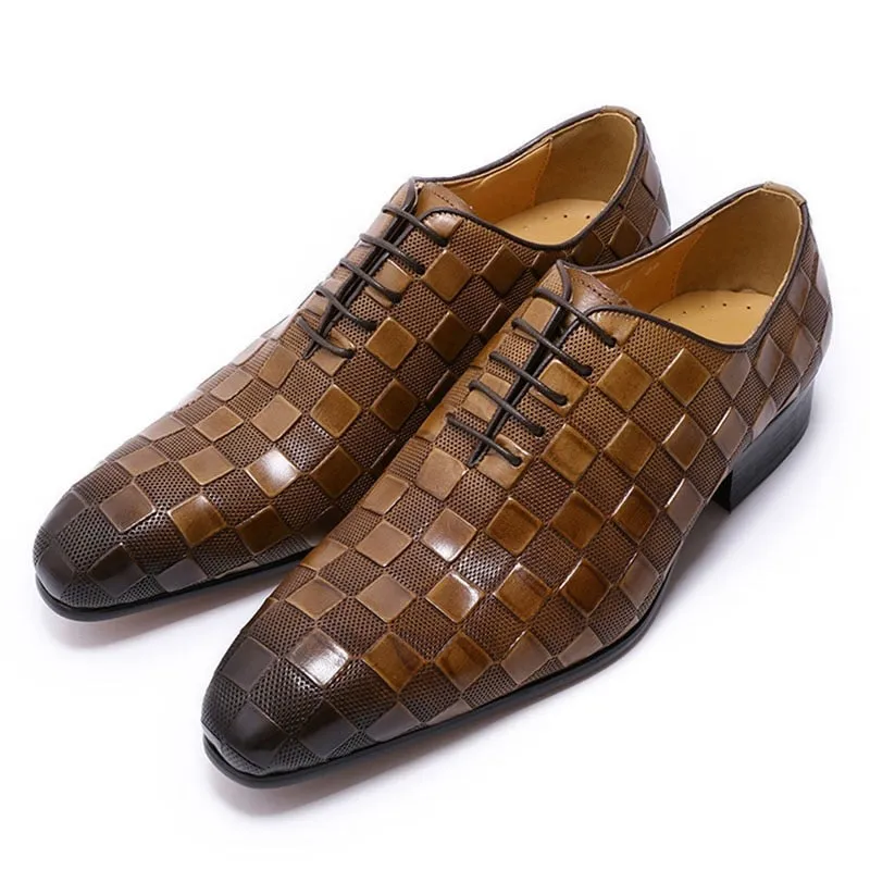 The Quadrato - Luxury  Leather Dress Shoes (Checkered Squares Pattern)