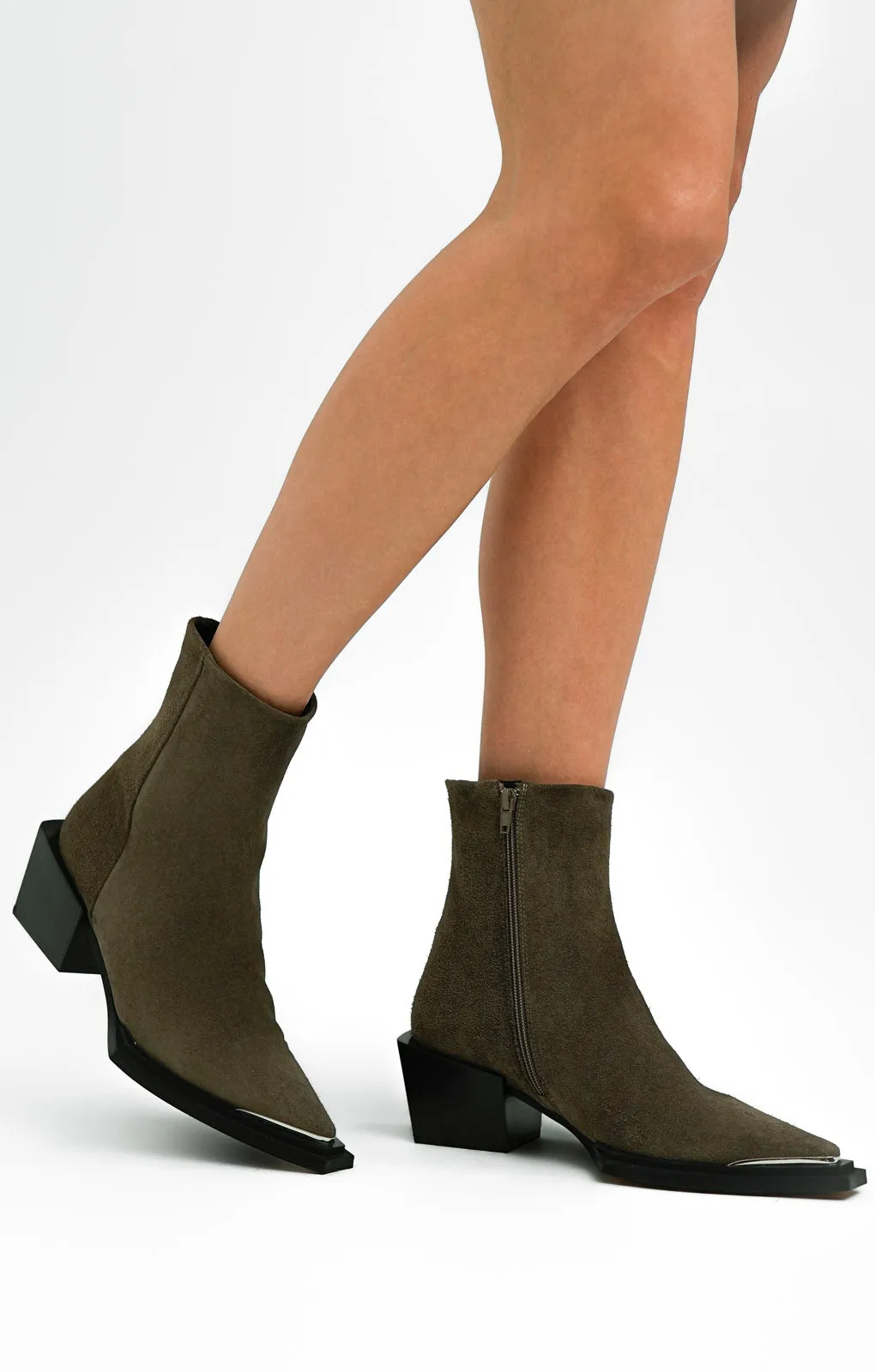 Topshop Riley Suede Western Boot In Mushroom