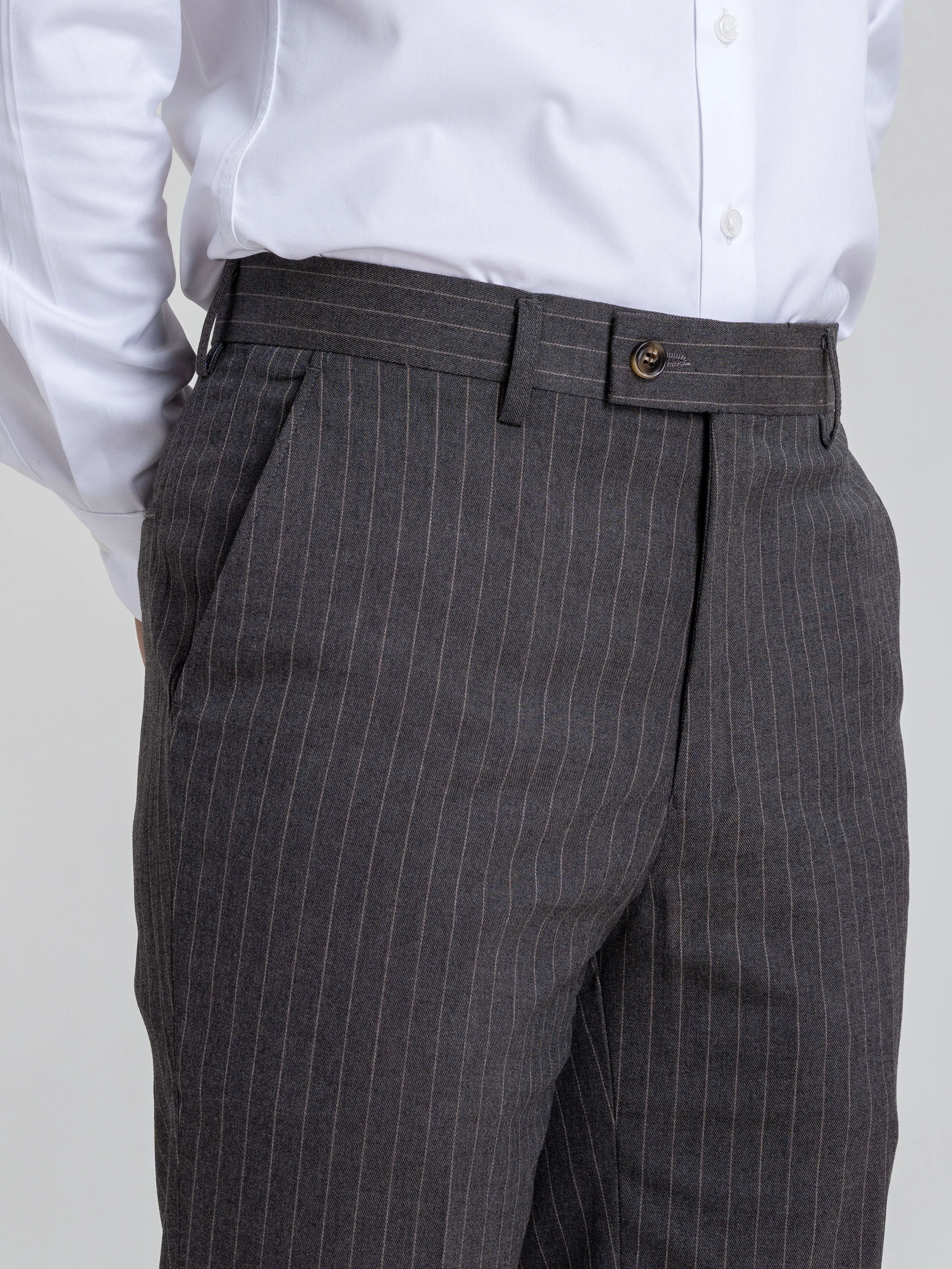 Trousers With Belt Loop - Dark Grey With Brown Stripes (Stretchable)