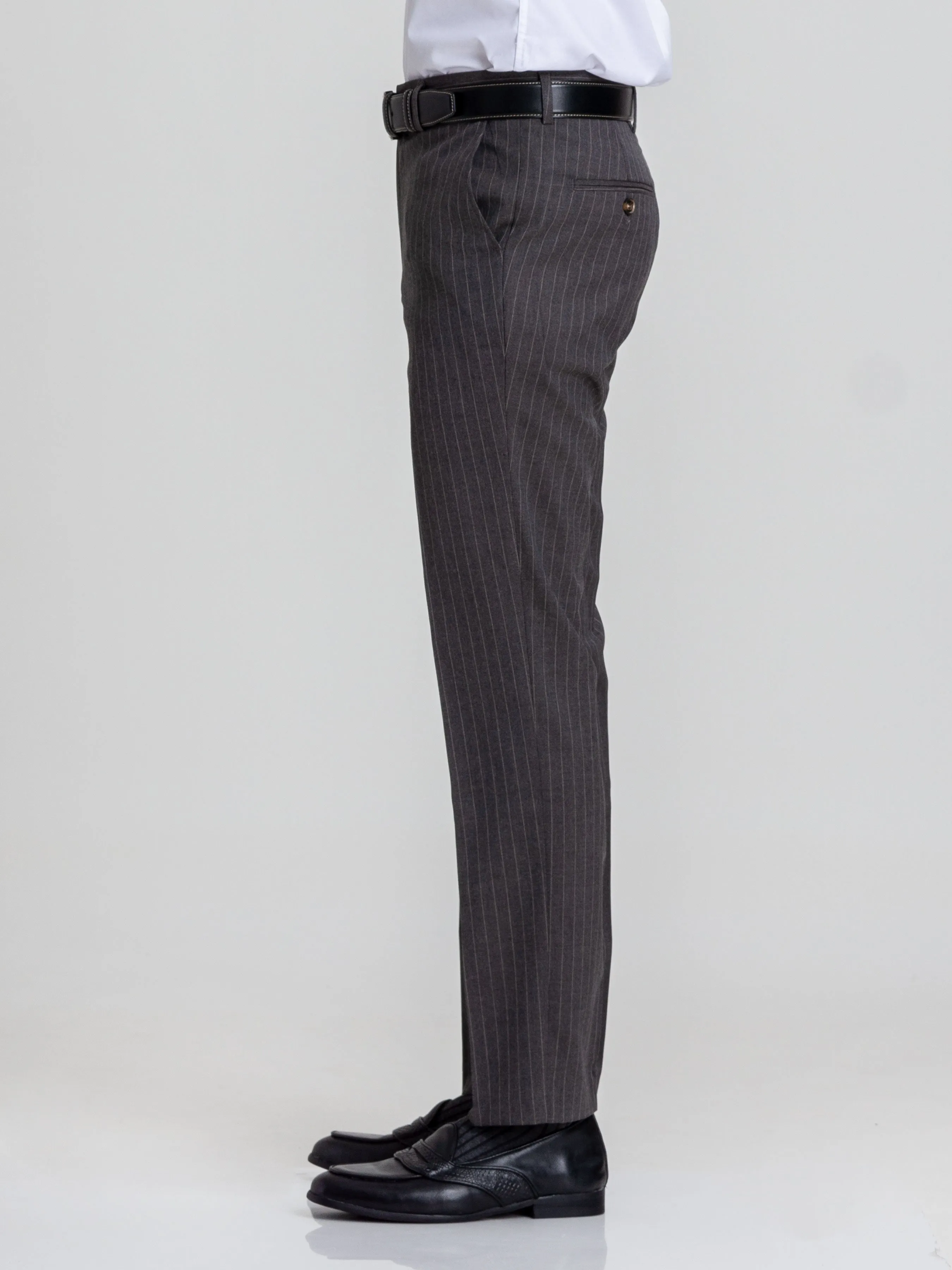 Trousers With Belt Loop - Dark Grey With Brown Stripes (Stretchable)