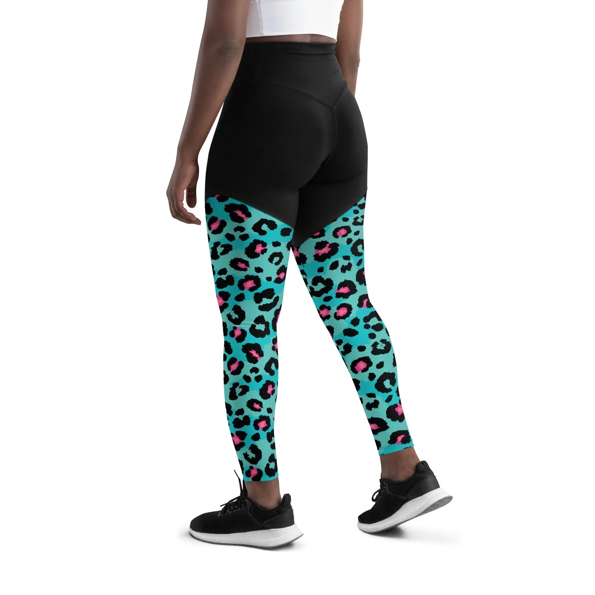 Turquoise Leopard Print Compression Leggings