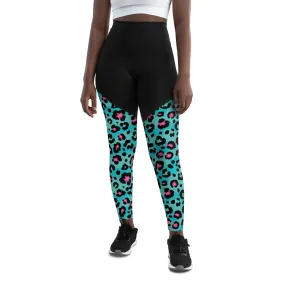 Turquoise Leopard Print Compression Leggings