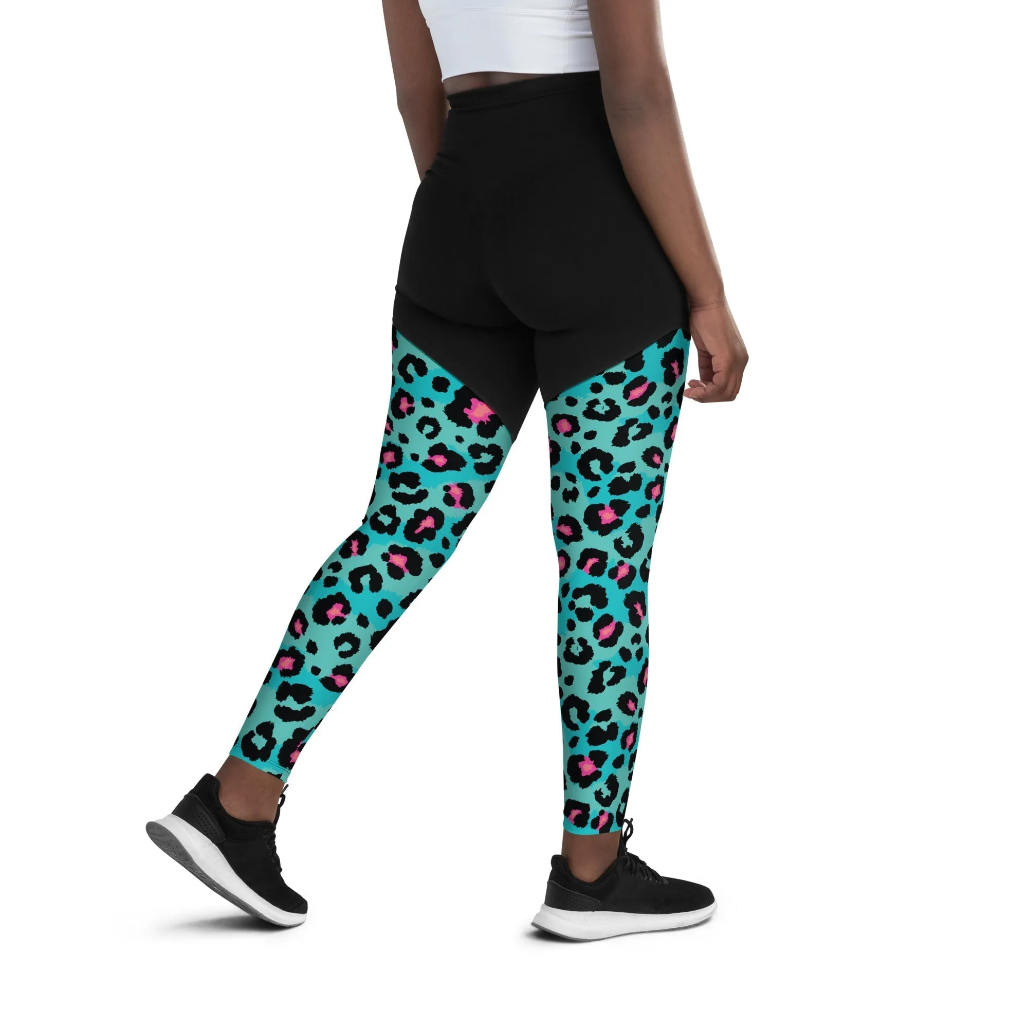 Turquoise Leopard Print Compression Leggings