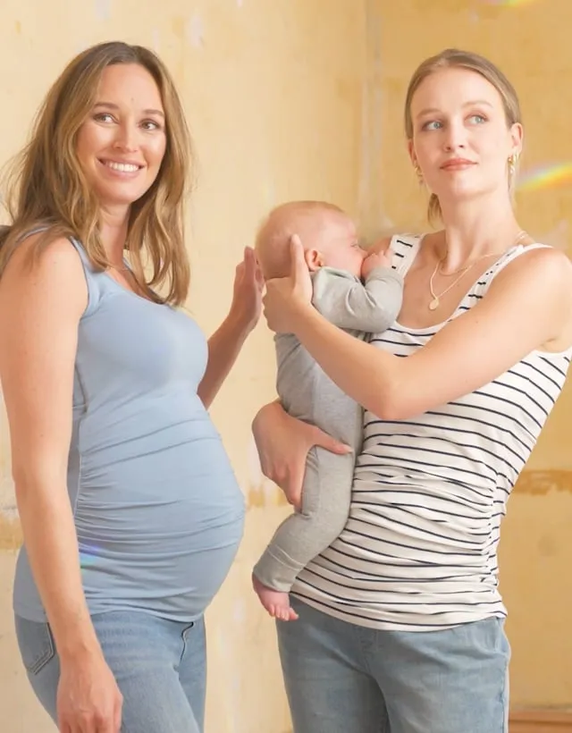 Twin Pack Maternity & Nursing Vest Tops - Blue & White Stripe