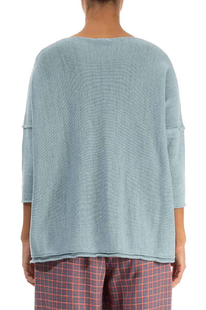 Two Pockets Sky Blue Linen Jumper