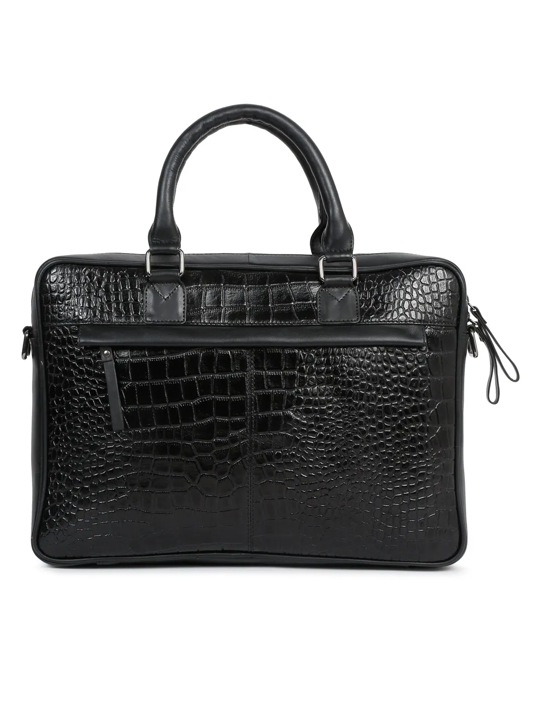 Unisex Black Croco Texture Leather Bag