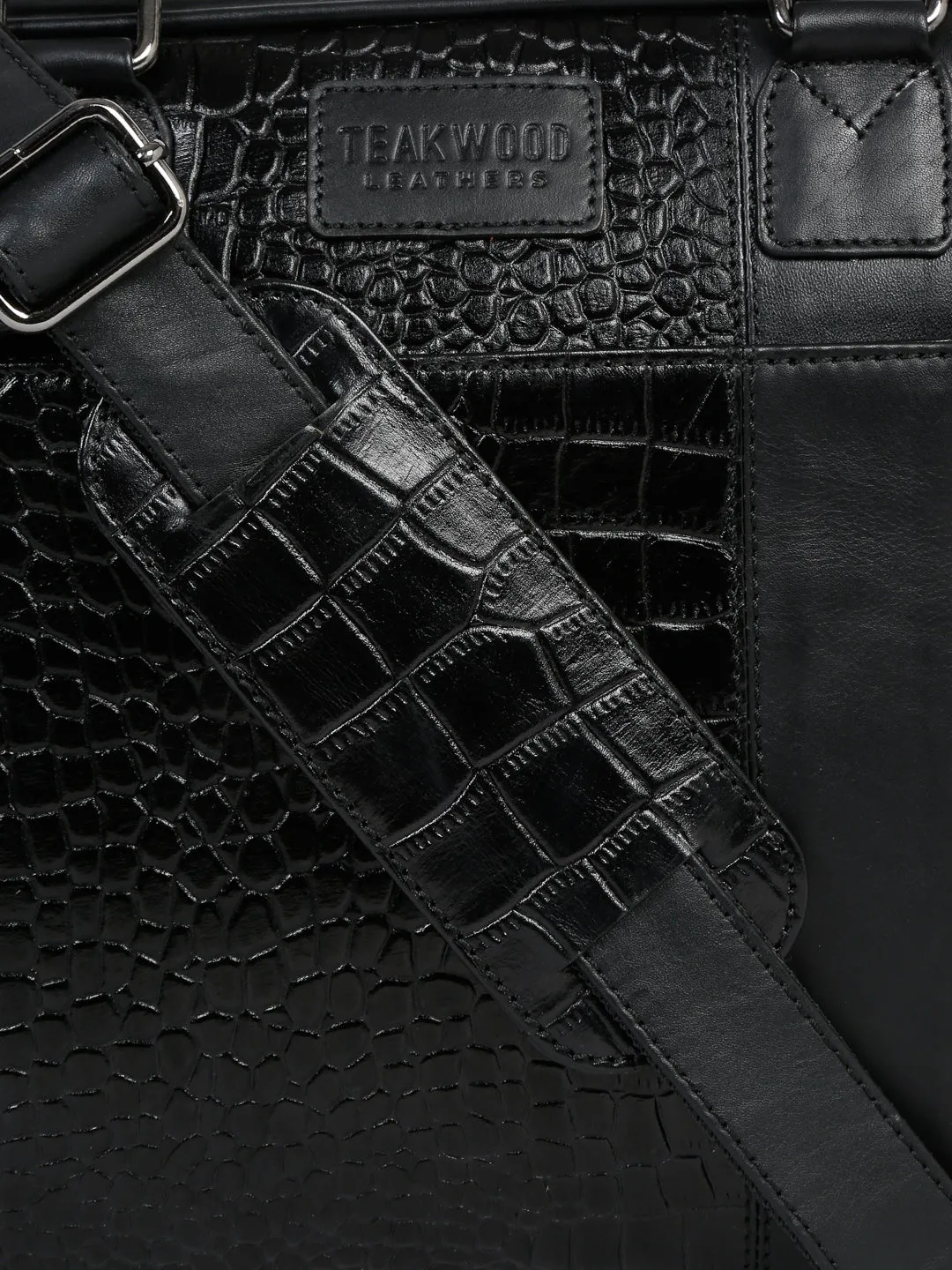 Unisex Black Croco Texture Leather Bag