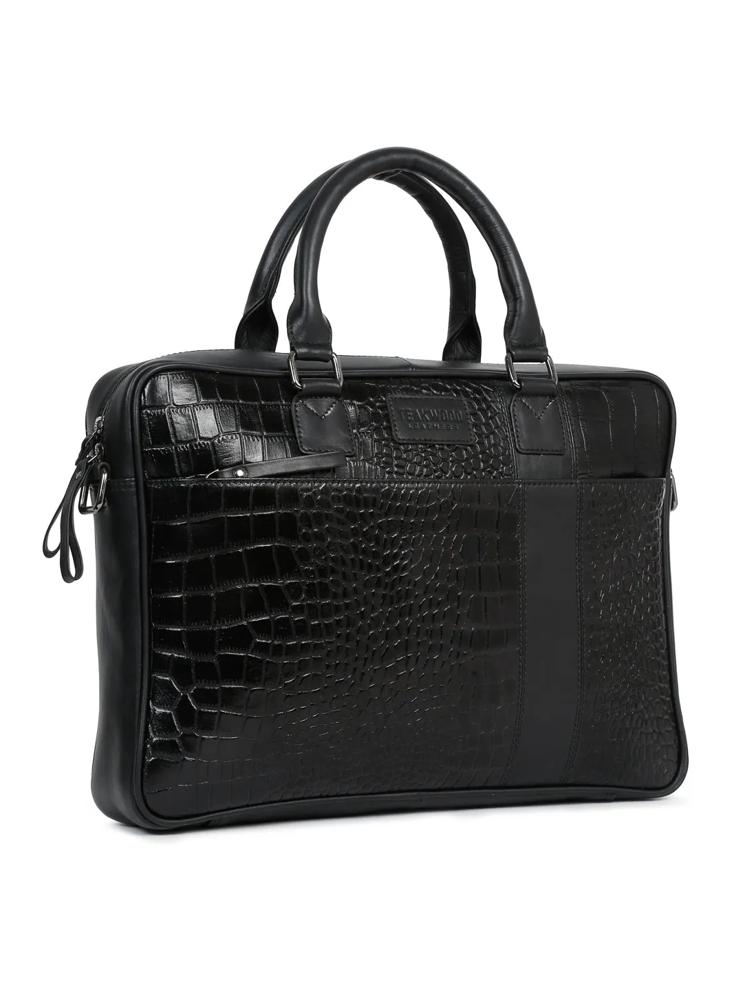 Unisex Black Croco Texture Leather Bag