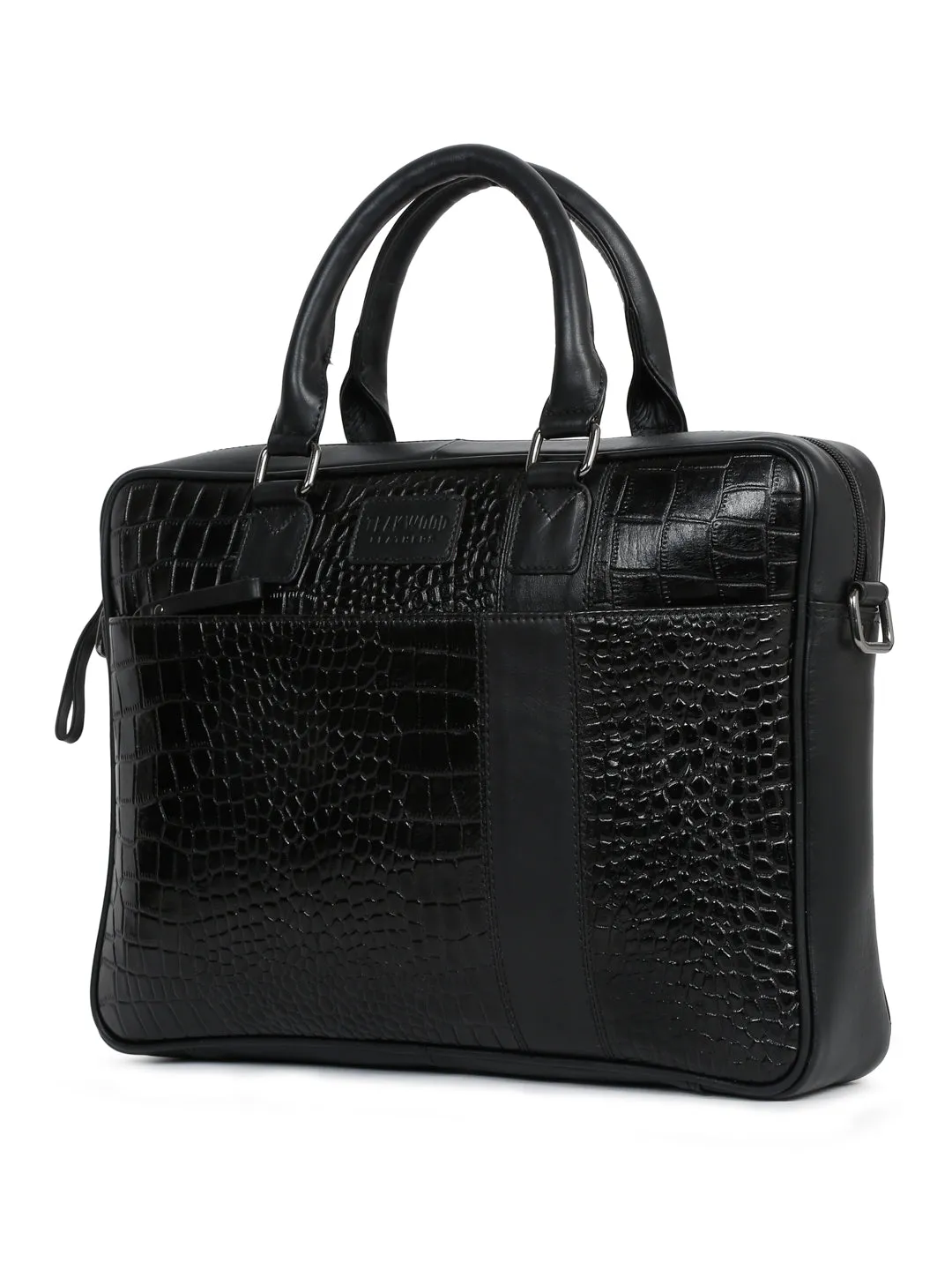 Unisex Black Croco Texture Leather Bag