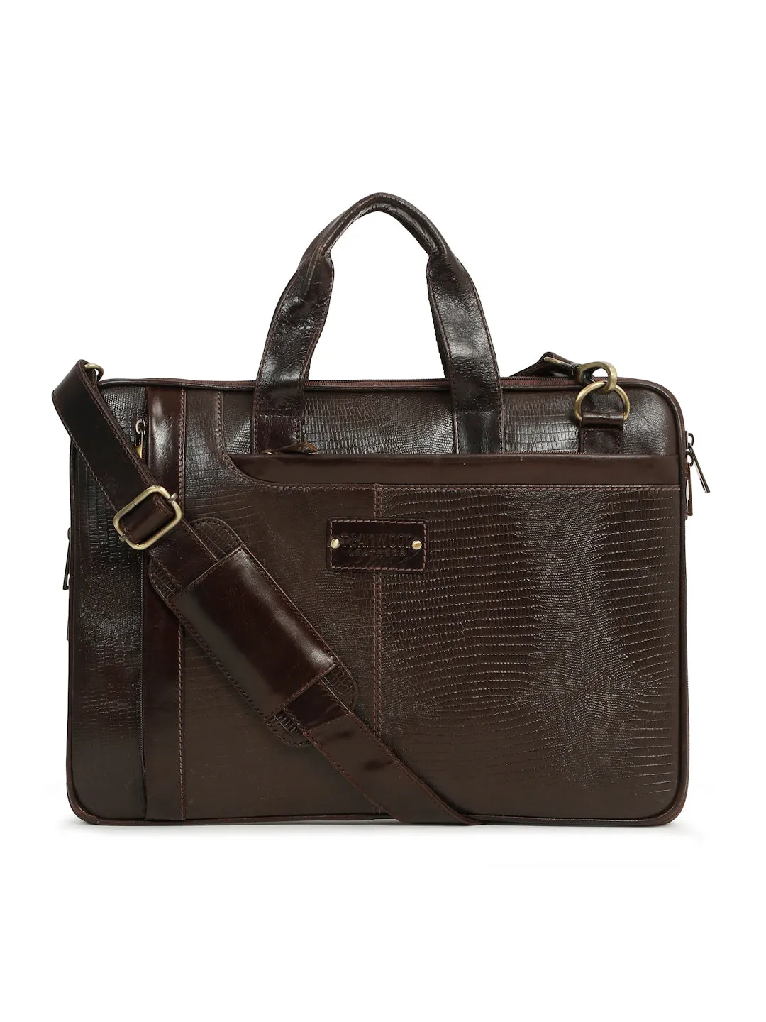 Unisex Brown Lizard Leather Structured laptop Bag